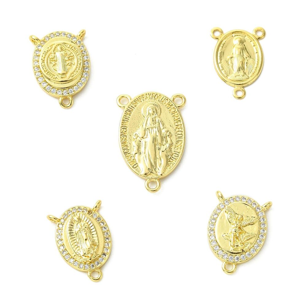 1507 10 pcs 5 Styles Virgin Mary Theme Brass Connector Charms Medal